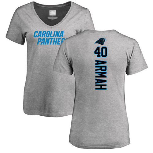 Carolina Panthers Ash Women Alex Armah Backer V-Neck NFL Football #40 T Shirt